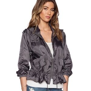 Free People Ripstop Parachute Black Hooded Jacket in charcoal Large